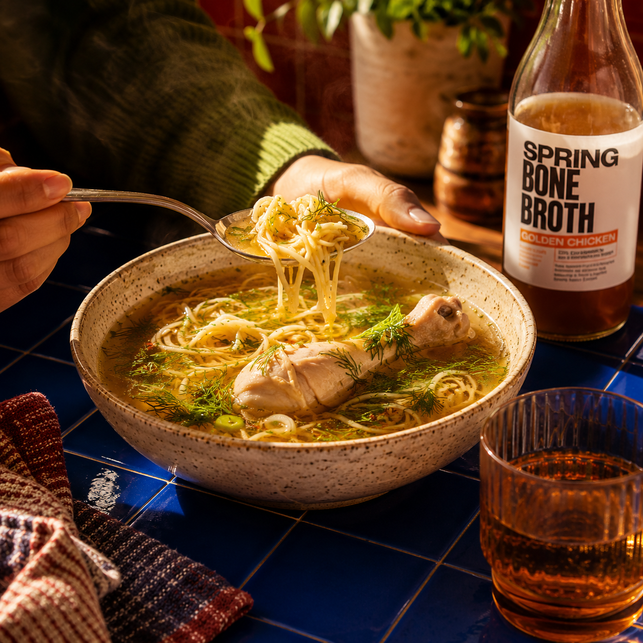 Golden Chicken & Dill Noodle Broth